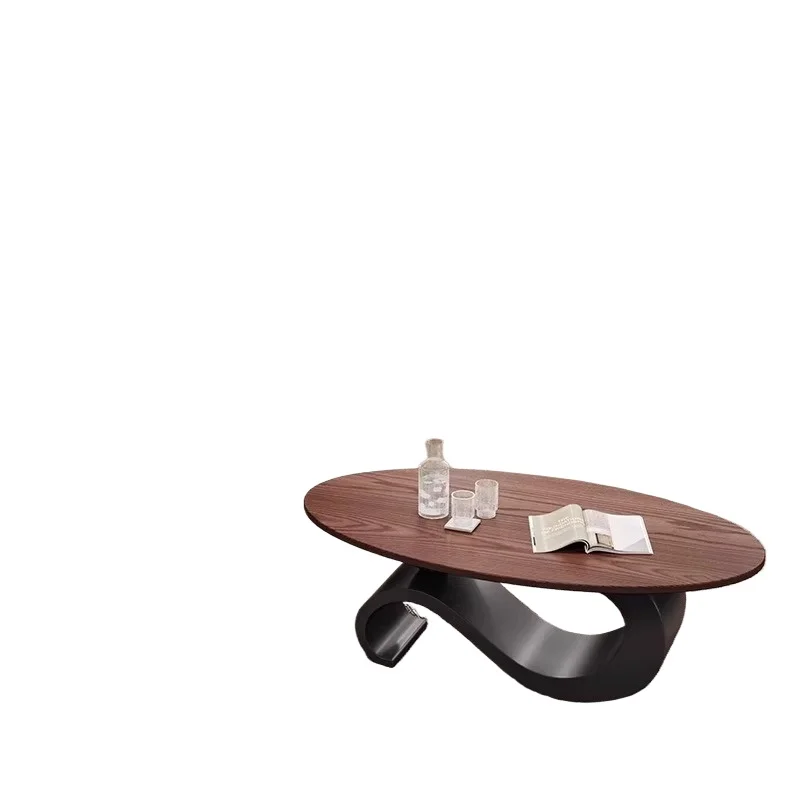 French medieval style oval solid wood coffee table walnut color home living room small apartment simple and high-end combination