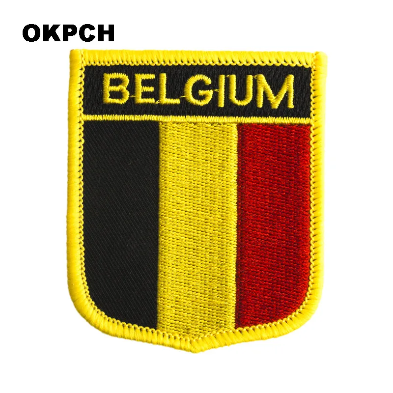 

Belgium Flag Shield Shape Iron on Embroidery Patches Saw on Transfer Patches Sewing Applications for Clothes Back Pac