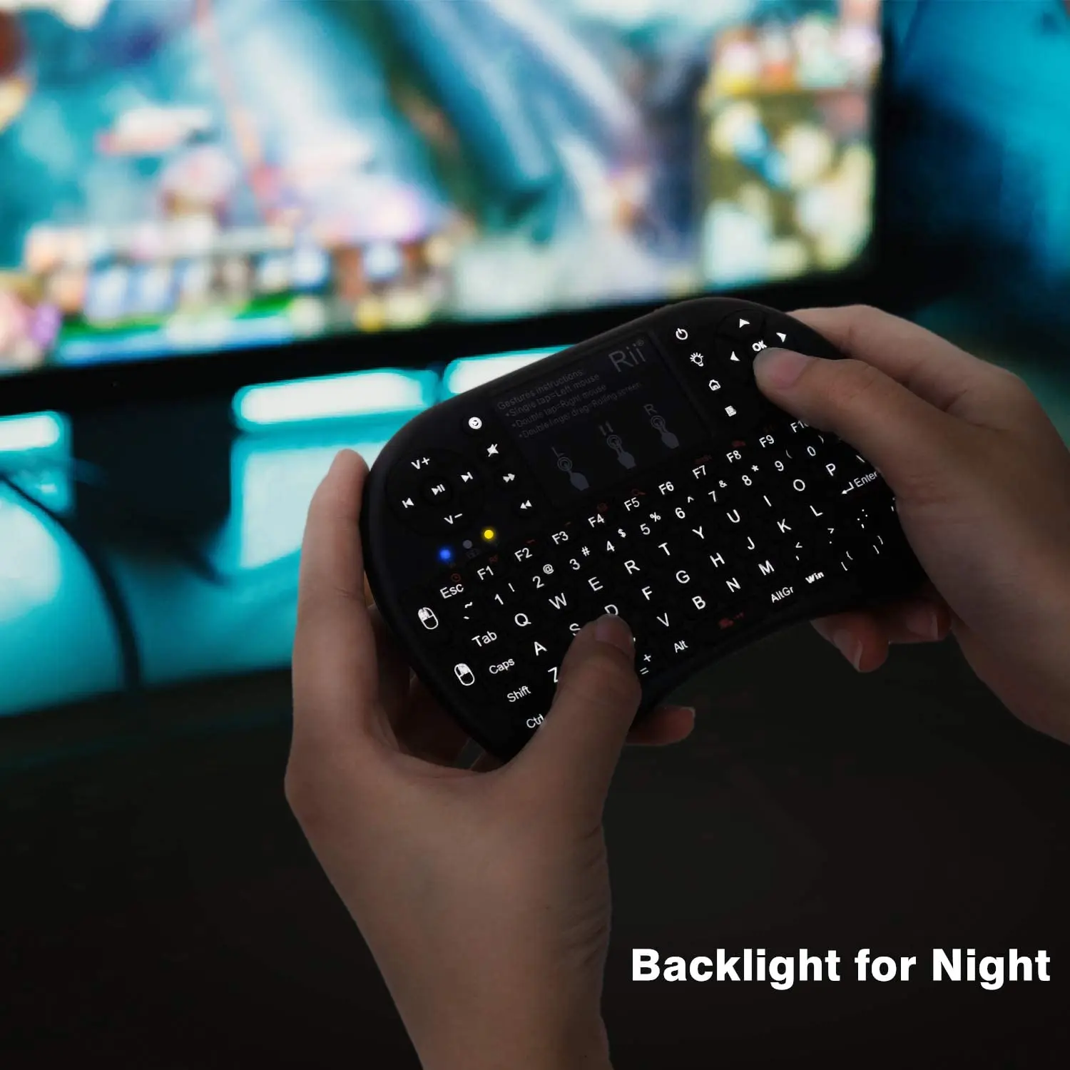 Rii-miniteclado inalámbrico con Bluetooth y panel táctil, Teclado retroiluminado portátil de 2,4 GHZ para teléfonos inteligentes, ordenador