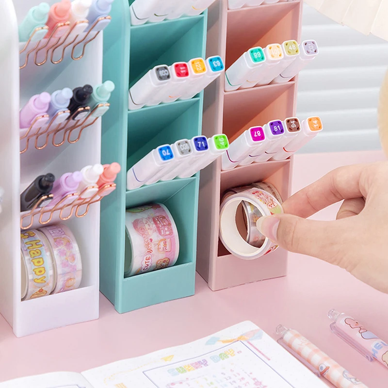 Pen Container Oblique Insert Transparent Plastic Pen Organizer Storage Box School Supplies Desktop Office Makeup Pencil Holder