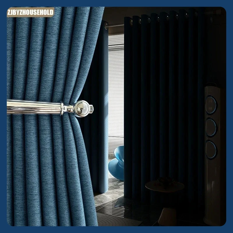 

Full Shading Curtains for Living Dining Room Bedroom Modern Simple Thickened Double-sided Linen Sun Protection Balcony Classic