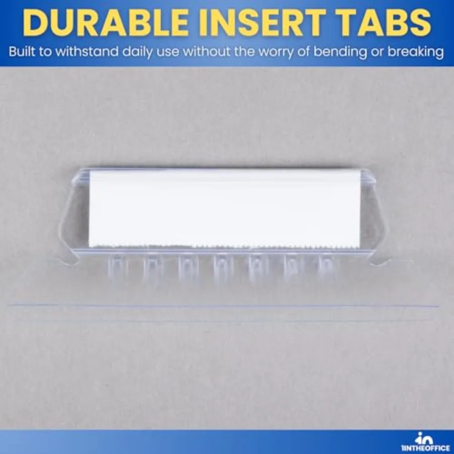 Clear Plastic File Folder Tabs and Inserts for Office Organization 2 x 5/8 Durable Hanging File Tabs with Easy-to-Read Labels 5