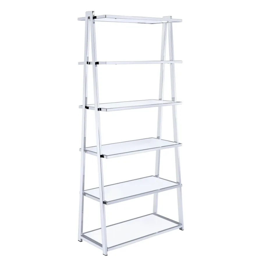 

White and Chrome Bookshelf with 6 Shelves