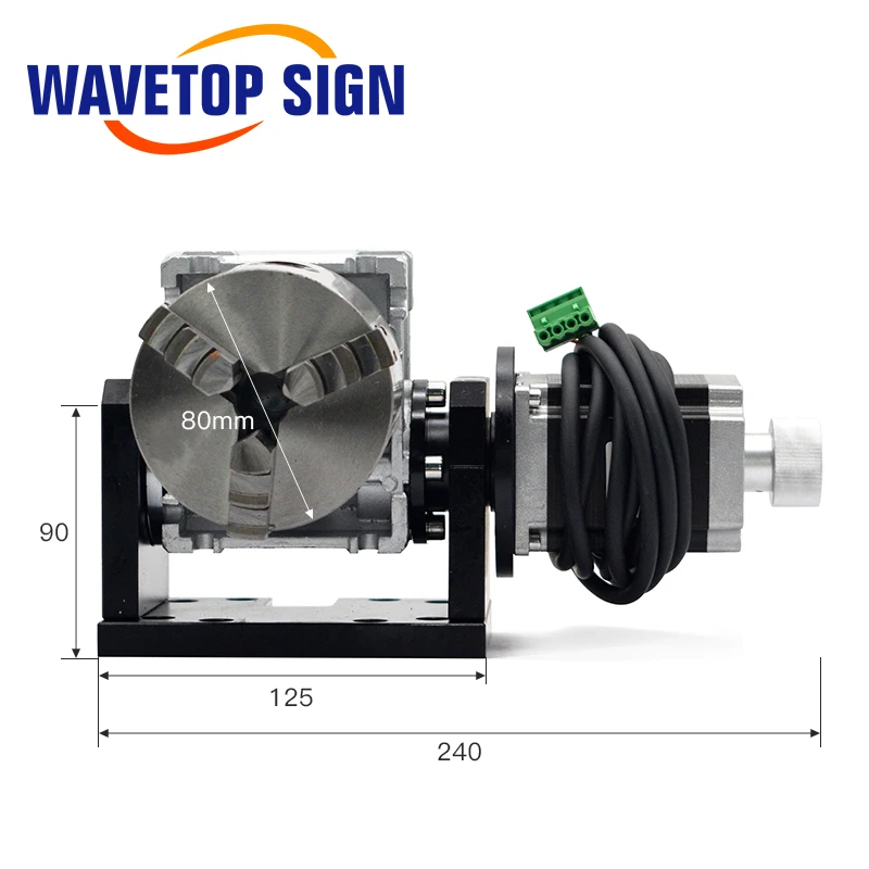 Wavetopsign-ファイバーレーザーマーキング用のコントロールボックス付きギアボックスロータリーワークテーブルチャック、溶接機、80mm、100mm、125mm