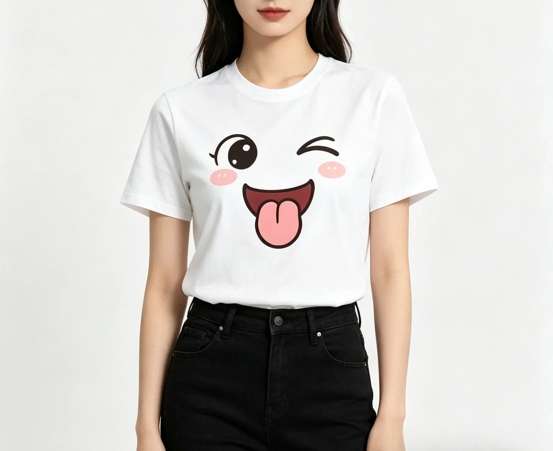 Cute Wink Tongue Out Face Graphic TShirt Men Women Casual Short Sleeve Unisex High Quality Top Clearance Sale for Woman Clothing