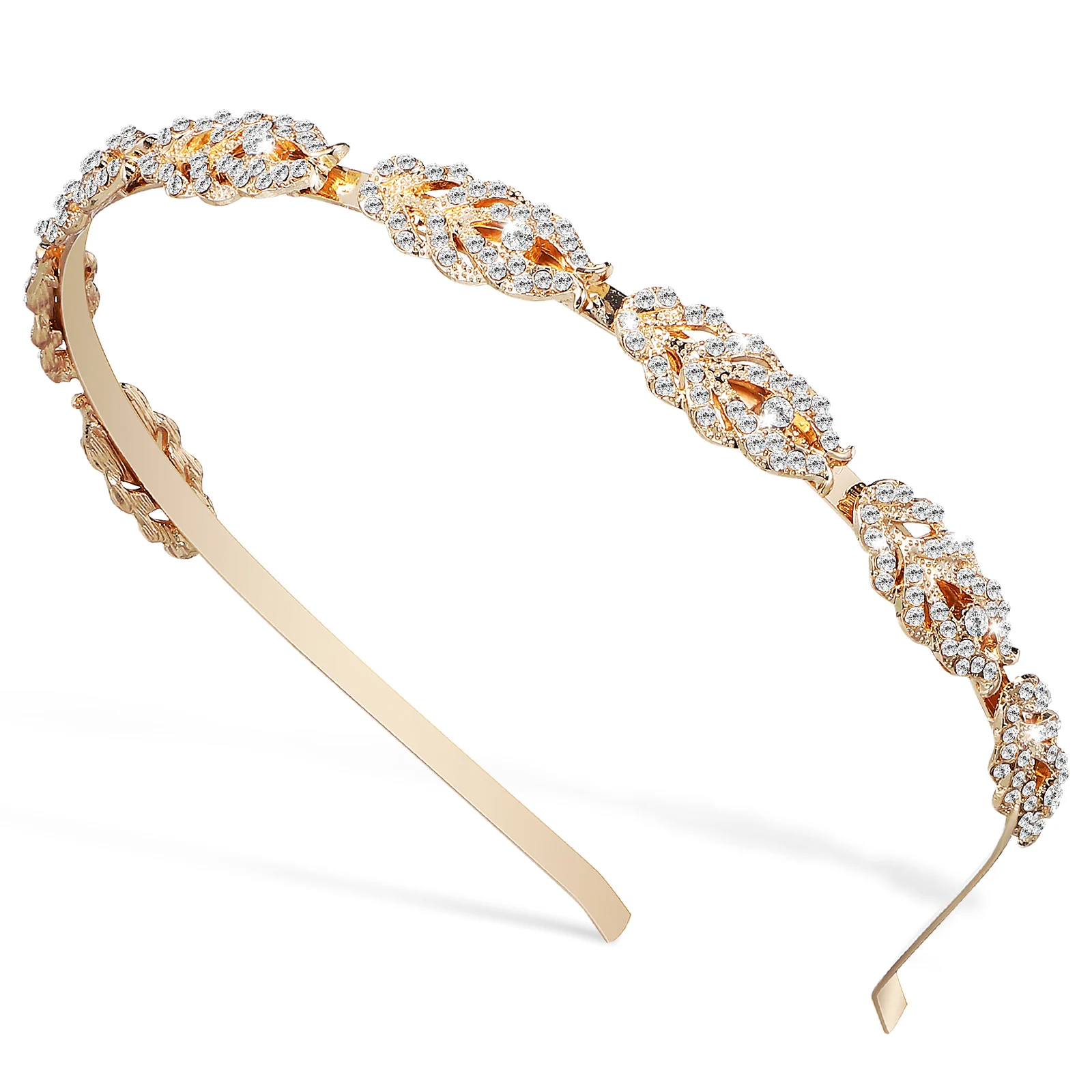 

Full Rhinestone Bridal Headband Gold Color Wedding Hair Accessories Lightweight Durable Alloy Women Headdress Party Stage