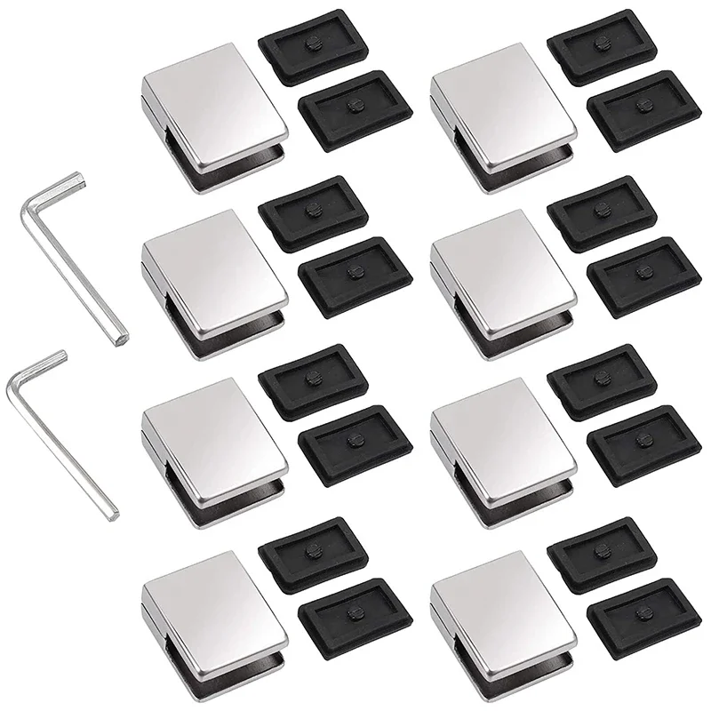 Glass Clamp 8-10mm 8PCS Stainless Steel 304 Glass Clamps Adjustable Glass Bracket Flat Back for Balustrade Staircase