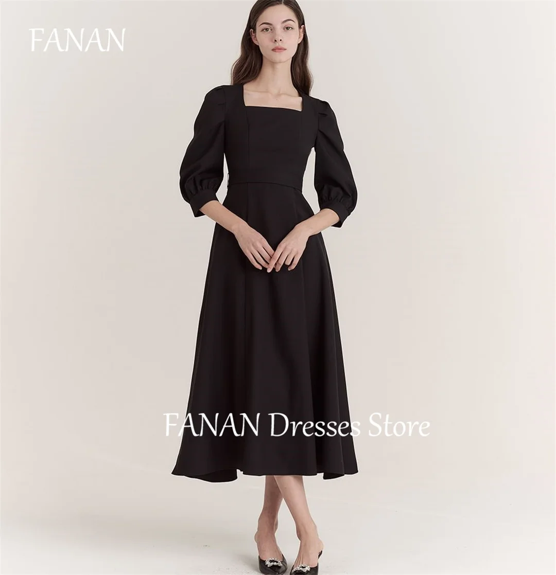 

FANAN Square Neck Fashion Simple Evening Party Dresses Black Korea Satin A-Line Wedding Women Gowns Event Prom Gowns Customized