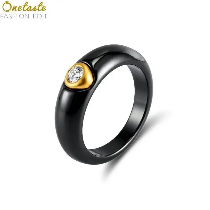 

Stainless Steel Cubic Zirconia Black White Dome Ring For Women Girl Fashion Simple Dainty Lighteweight Stack Closed Rings Party