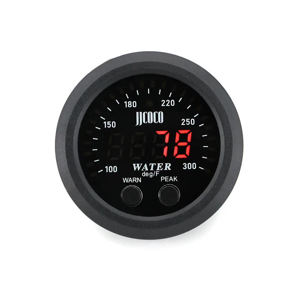 52MM Auto 12v/24v Ultra-thin Water Temperature Gauge With 1/8 Npt Sensor Car Digital Meter Red Display Temp 100-300F(40~187C)