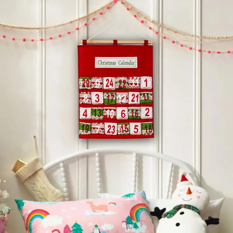 Fabric Advent Calendar with Pockets Hangable Countdown Calendar Christmas Advent Calendar Candy Bags Hangable Christmas Holiday