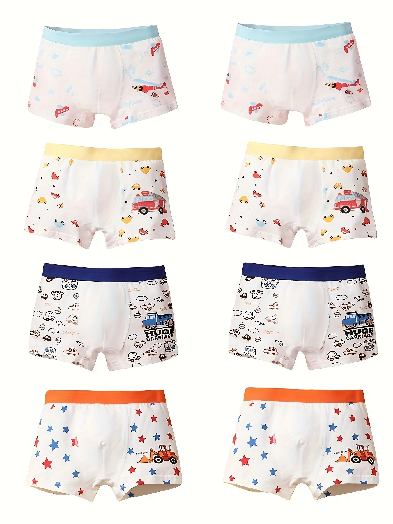 8 pieces of pure cotton plain pants for boys, breathable and soft underwear, suitable for aircraft fire-fighting bulldozers