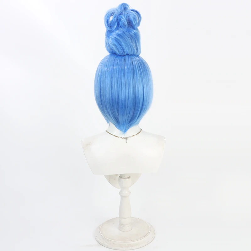 Parrucca cosplay Anime Happy Villains Madame Hyde Capelli corti blu Parrucca per giochi di ruolo per feste di Halloween + cappuccio gratuito