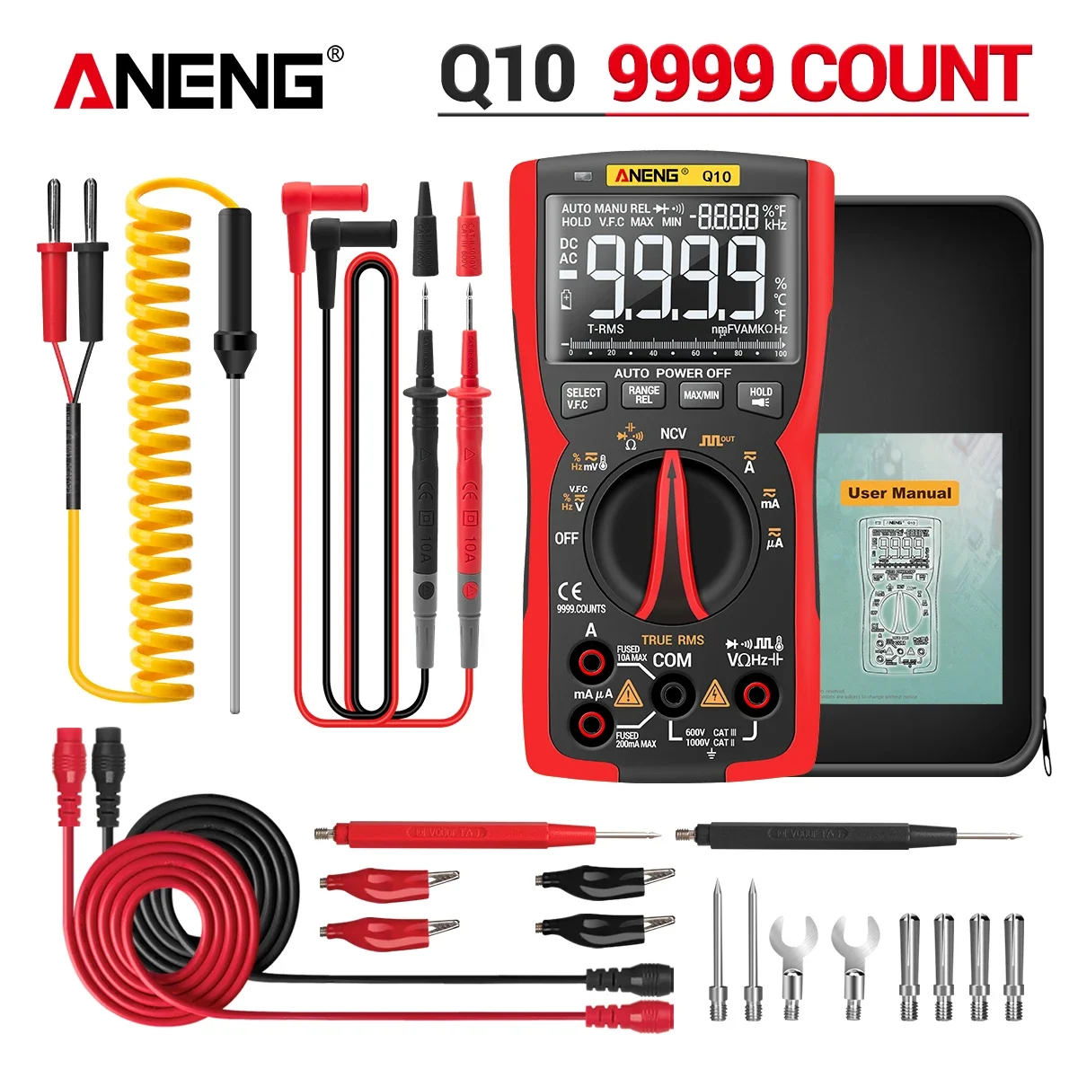 

ANENG Q10 9999 Count True RMS Digital Multimeter Anti Burn VA Screen NCV AC DC Voltage and Current Ohmmeter Automatic Power Off