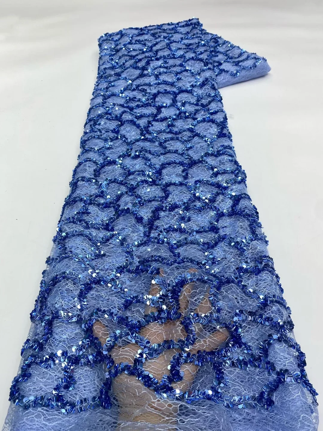 Sky Blue Sequins African Lace Fabric 2026 French Embroidery High Quality Luxury French Tulle Lace Bridal Wedding Lace