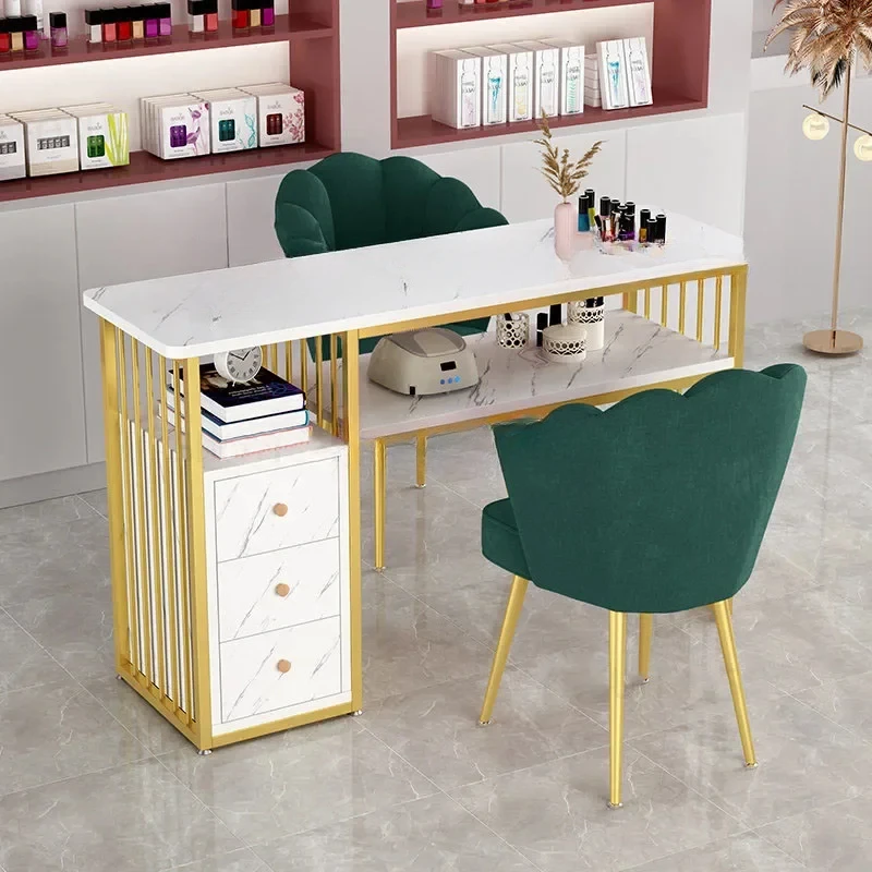 Professioneller Maniküre-Tisch für Schönheitssalon, luxuriöses Nageltisch- und Stuhl-Set mit integriertem Staubsauger