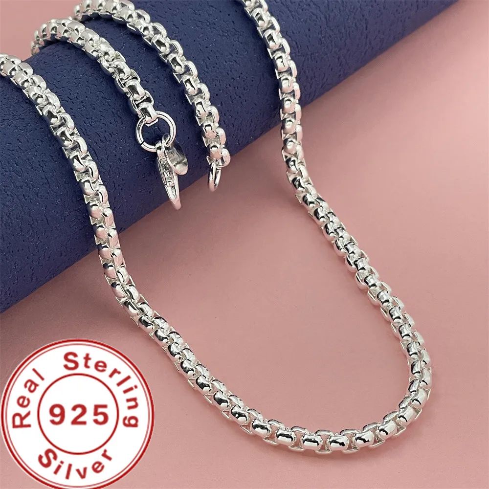 925 Sterling Silver 4MM Round Box Necklace 8/20/22/24 Inch Necklace Suitable for Men and Women Fashion Wedding Engagement Jewelr