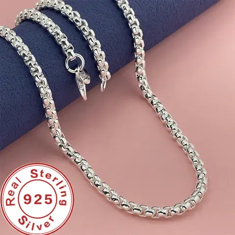 925 Sterling Silver 4MM Round Box Necklace 8/20/22/24 Inch Necklace Suitable for Men and Women Fashion Wedding Engagement Jewelr