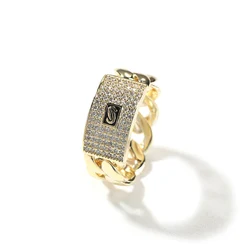 Hip Hop Rapper 5A+ CZ Stone Paved Bling Ice Out Cuban Chain Logo Finger Rings for Men Jewelry Gold Color Drop Shipping