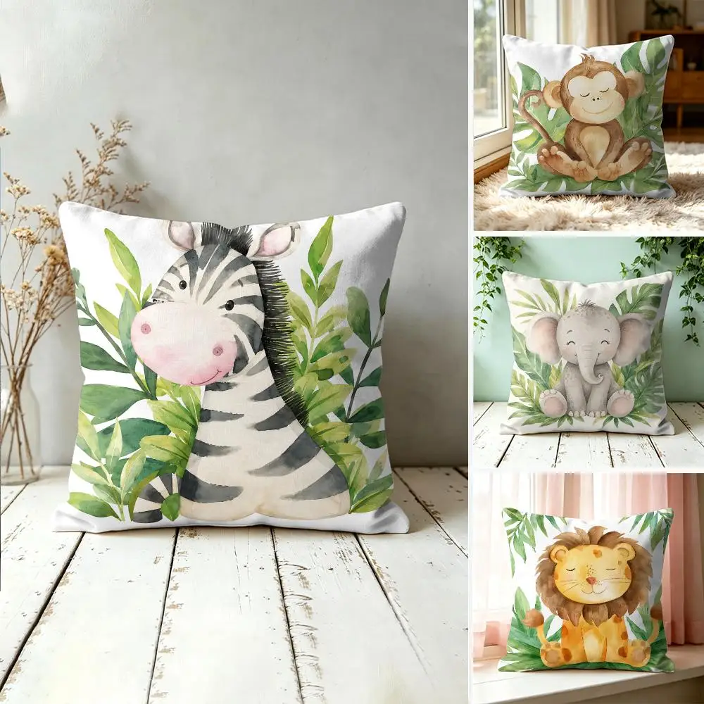 Jungle Animal Lion Zebra Monkey Tiger Cushion Cover Silky Short Plush Invisible Zipper Dustproof Sofa Pillow Case For Home Decor