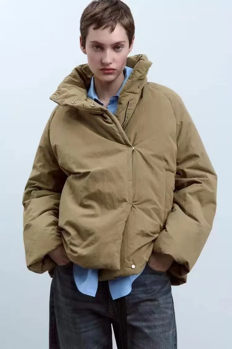 

Warm Cotton Jaet ort Outerwear Bread Sle Long Sve Stand Collar Loose Casual Women's Autumn Winter New Arrival