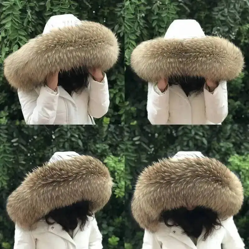 100% Real Raccoon Fur Collar For Coat Women Men Natural Fur Scarf Luxury Warm Shawls Raccoon Collar Fur Scraves Detachable