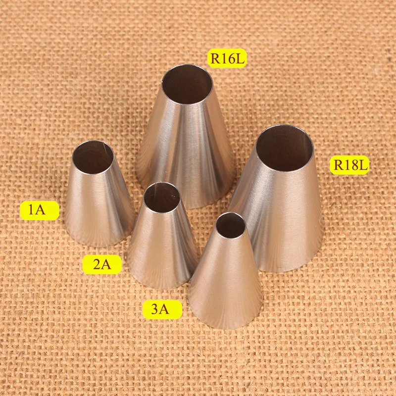 5pcs/set Large Size Round Piping Nozzle Cake Cream Pastry Tools Stainless Steel Icing Tips For Cupcake Decorating