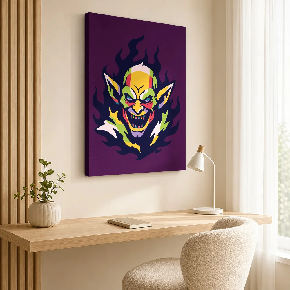 Evil Goblin with Flames Canvas Painting Poster Customized Gaming Anime Canvas Wall Art for Game Room Decor Gift for Collectors