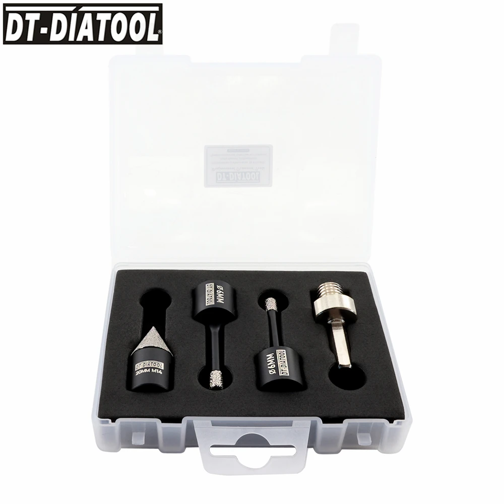 

DIATOOL Diamond Drill Bits Sets with box 6/6mm+20mm Chamfer bit HEX Hole Saw Porcelain Tile Cutter Granite M14 thread