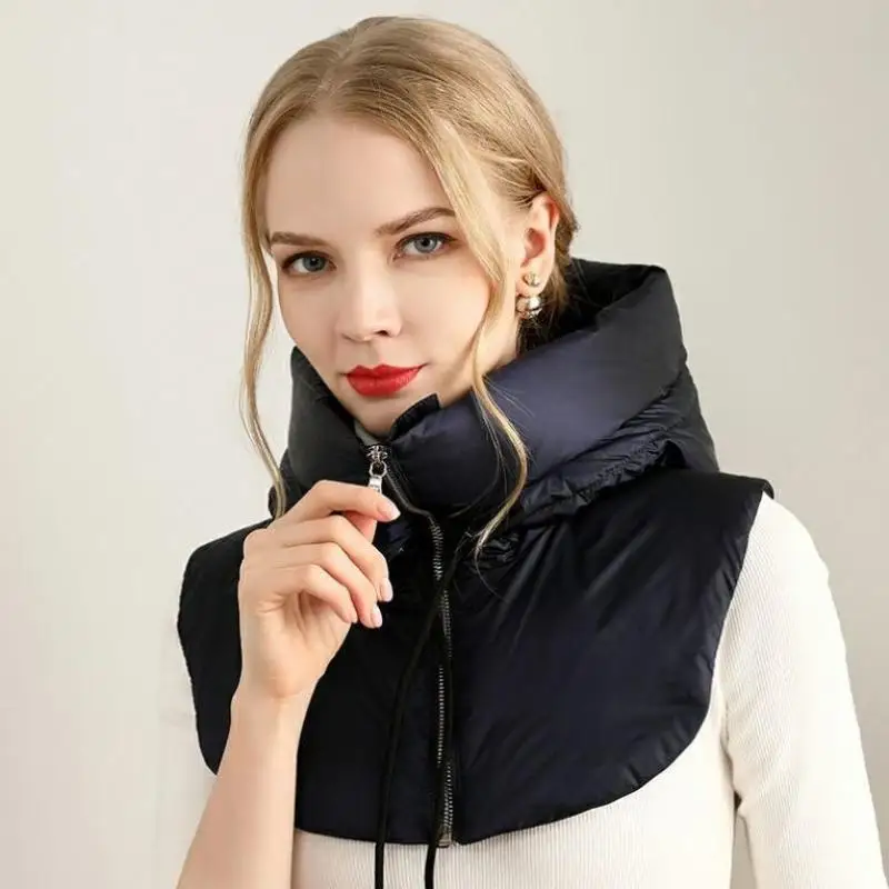 خفيفة أسفل مقنعين القبعات الرباط غطاء الرقبة القابل للإزالة وشاح قبعة سستة معطف قصير تانك الأعلى المرأة #6