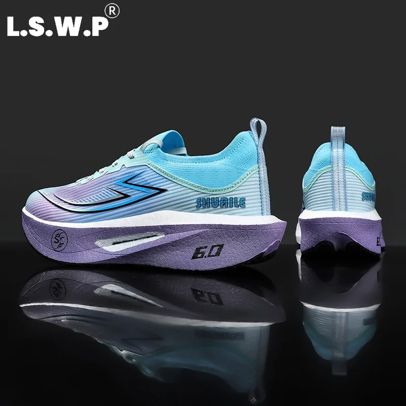 Men's Casual Sports Shoes, Unisex Carbon Plate Racing Running Shoes, Lightweight Mesh Breathable Sports Shoes, High-Elastic Shock-Absorbing Thick Soles, Non-Slip and Wear-Resistant Outsole, Marathon Long-Distance Running Training Fitness Trendy Couple Sports Shoes, Available in Multiple Colors