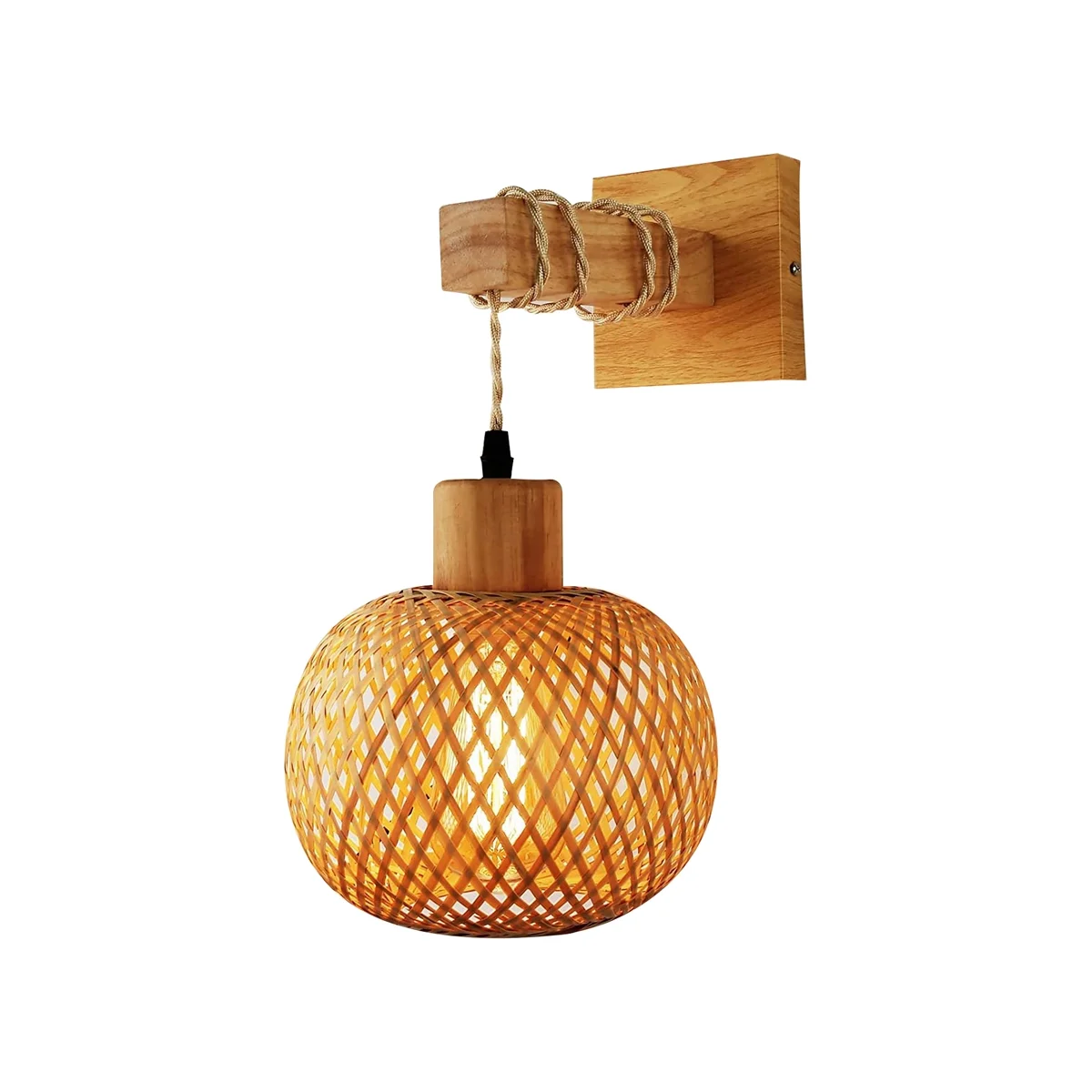 

Retro Wall Light Woven Rattan Wood Sconces Living Room Bedside Lamp Vintage Bedroom Decoration Lighting-A