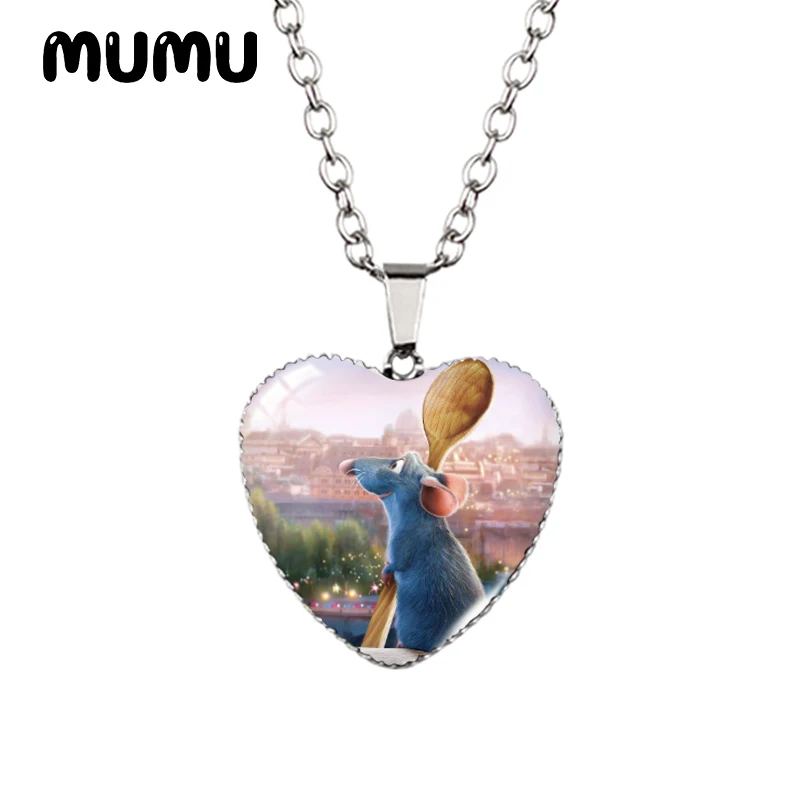 2024 New Ratatouille Heart Necklace Remy Emile Glass Printed Photo Pendant Handmade Jewelry Gifts Children