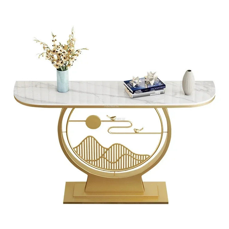 Premium Chinese Wrought Iron Slate Console Tables Light Luxury Home Furniture Entrance Console