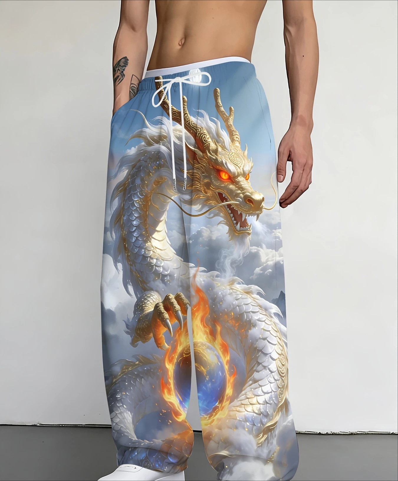 2026 Hot-selling Fashionable New Style Men's Dragon Pattern Casual Loose Straight Pants Street Hip-hop Style Large Size