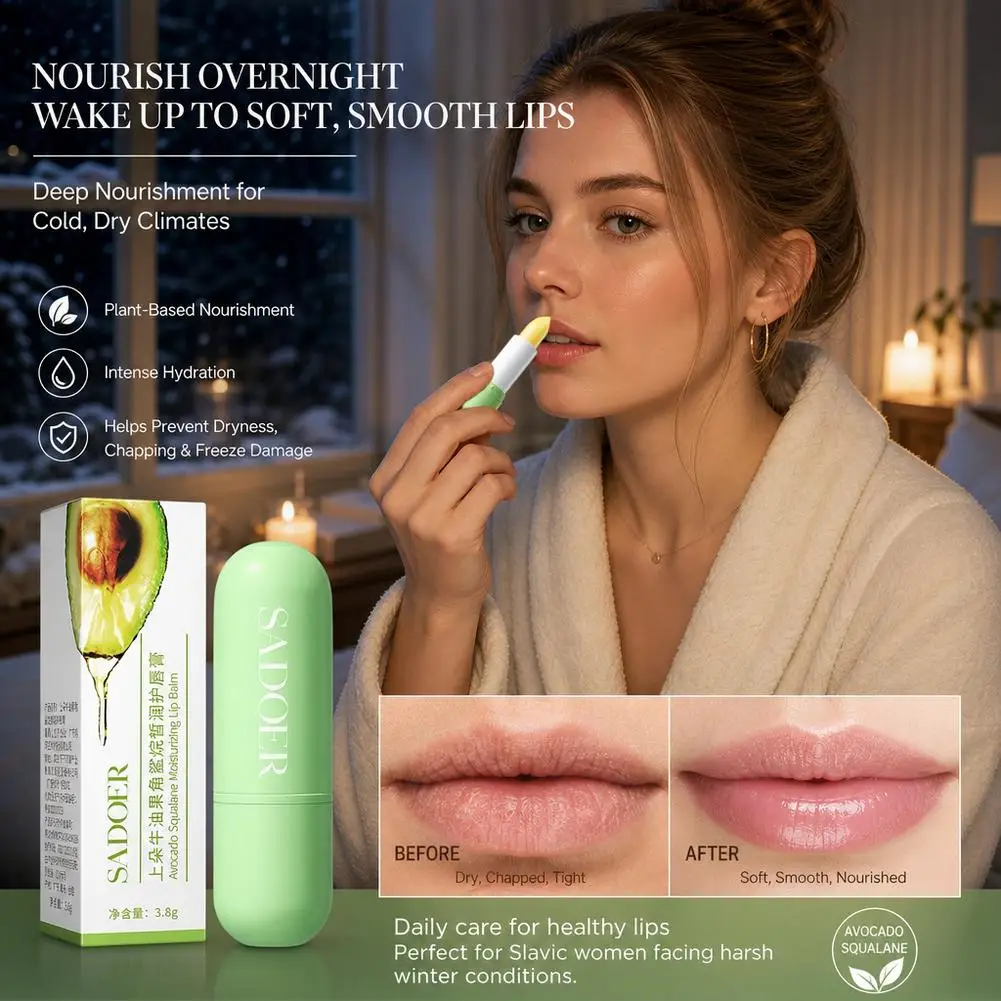 SADOER Avocado Squalane Moisturizing Lip Balm Repair Nourishing Hydrating Moisturizing Anti-Cracking Skin Care Products Lip Care