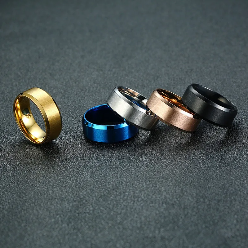 

2023 New Fashion Punk Vintage 8mm Classic Ring Male Gold Silver Color Stainless Steel Matte Jewelry Wedding Ring For Man Gifts