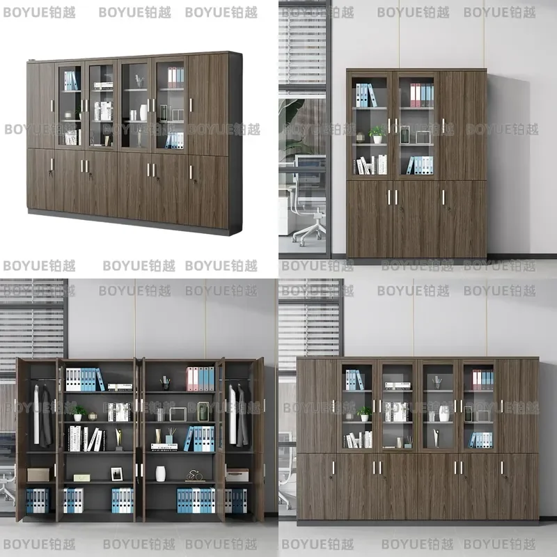 Modern Wooden File Cabinet with Glass Door Lockable Office Storage Locker Bookcase Simple Design Furniture for Home Workspace