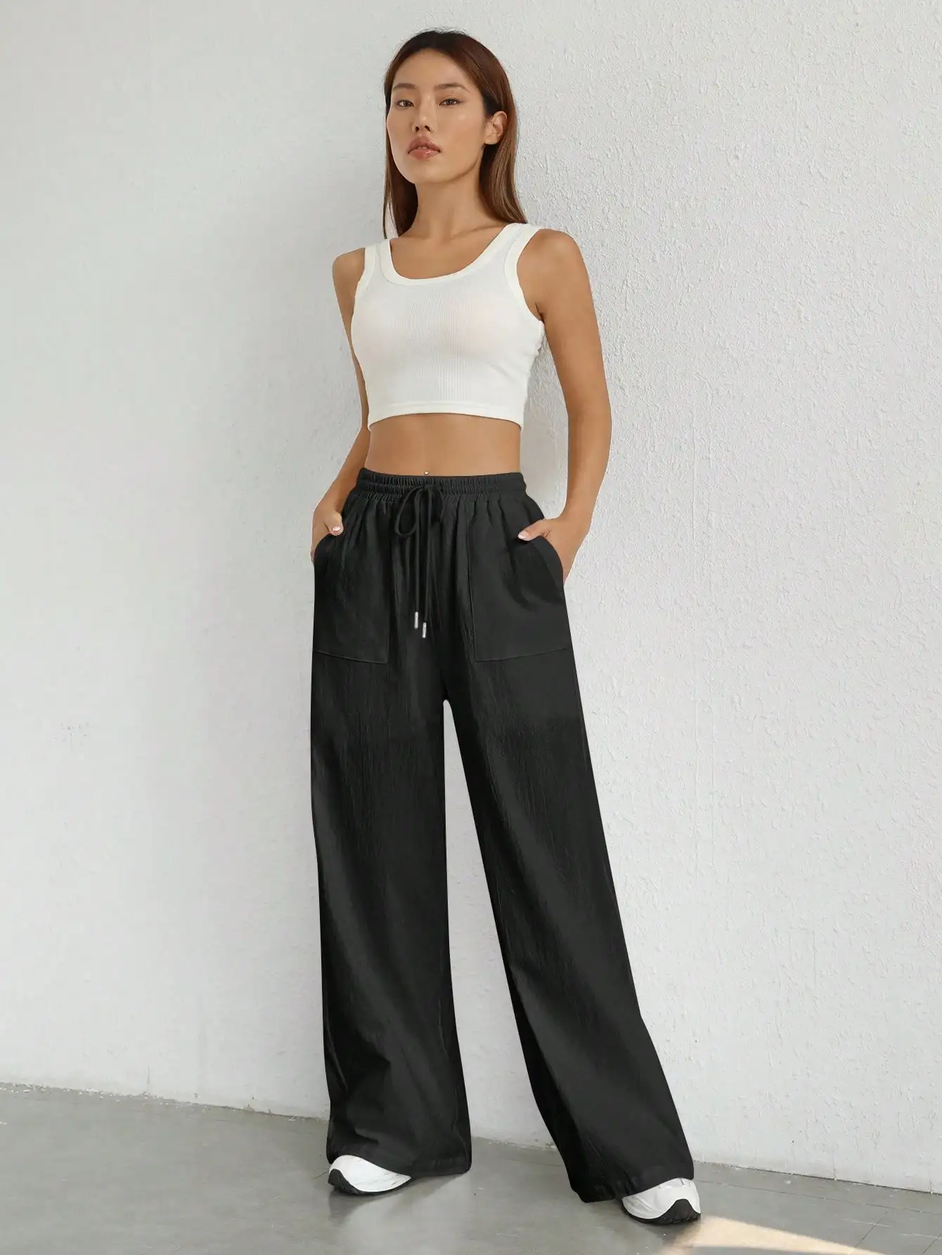 

Summer Drawstring Waist Wide Leg Pants