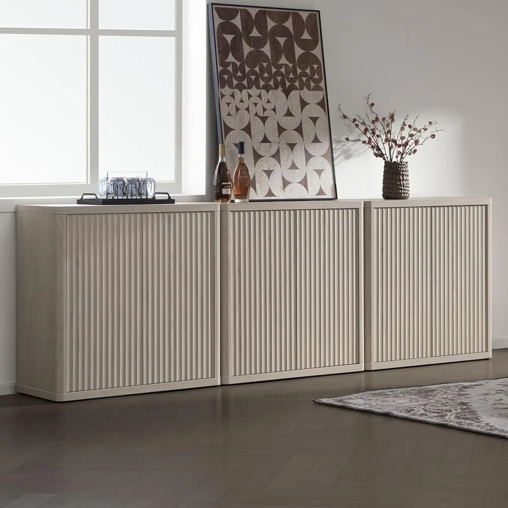 

Buffet Cabinet with Storage Sideboard Accent Modern Credenza with Doors & Shelves Fluted 34.6" Tall Media Console Mid