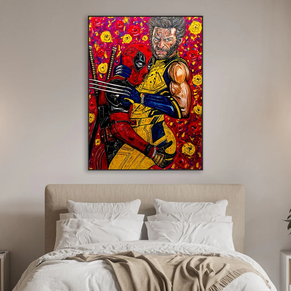 Deadpool And Wolverine Oil Painting Prints Graffiti Art Disney Poster Superhero Funny Movie Wall Art Canvas Painting Home Decor