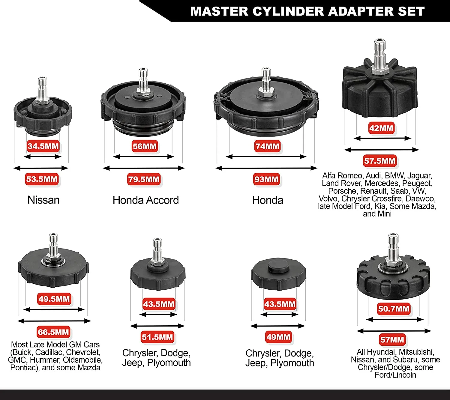 12-Pcs Master Cylinder Adapter Set Included Adapters Work on Most Current Master Cylinder Reservoirs for Brake Fluid Bleeding