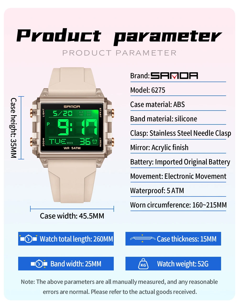 Fashion Mens Woman Digital Watches Waterproof Trend Rectangle Design Sports Watch For Men Women LED Backlight Male Wristwatch