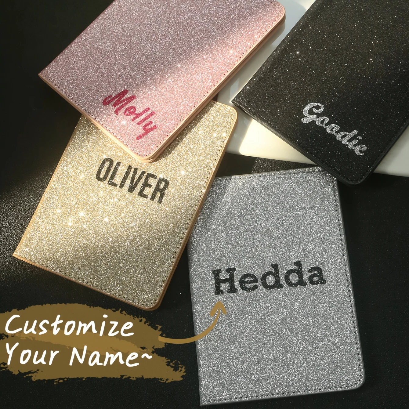 

1PC Personalized Blingbling Name Passport Holder Shiny Name Passport Cover Custom Sparkling Sequins Letter Cover Passport Holder