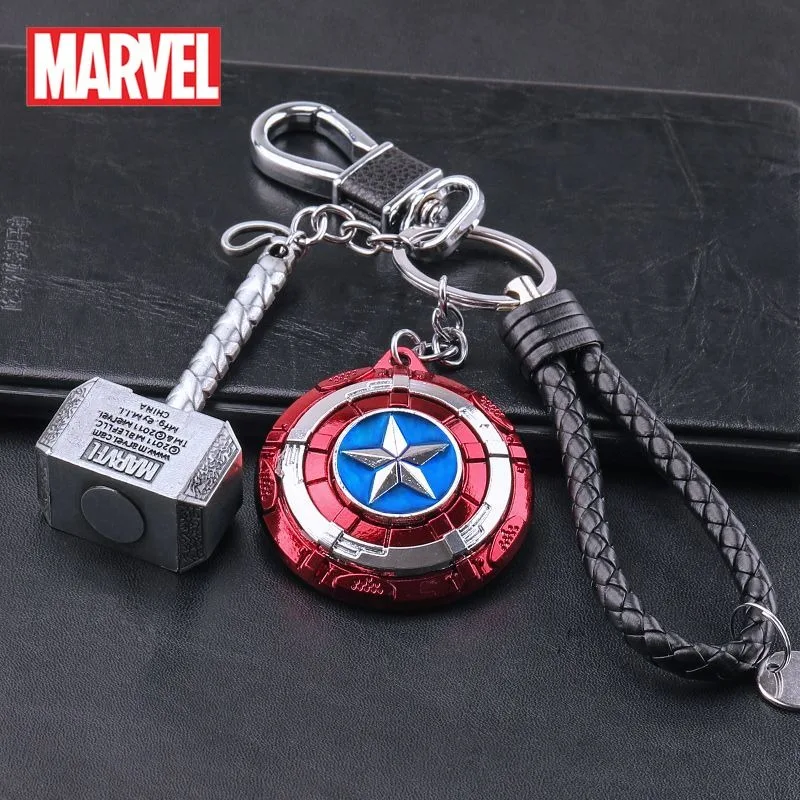 Marvel Keychain Pendant Cartoon Character Creative Metal Captain America Shield Thor Hammer Decorative Pendant Children Gifts