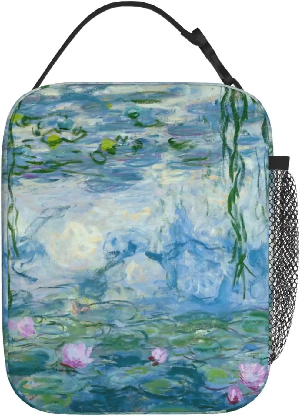 Water Lilies Floral Printed Lunch Bag With Side Pocket Lunch Box Insulated Soft Bag Thermal Meal Tote For Work Picnic image 3