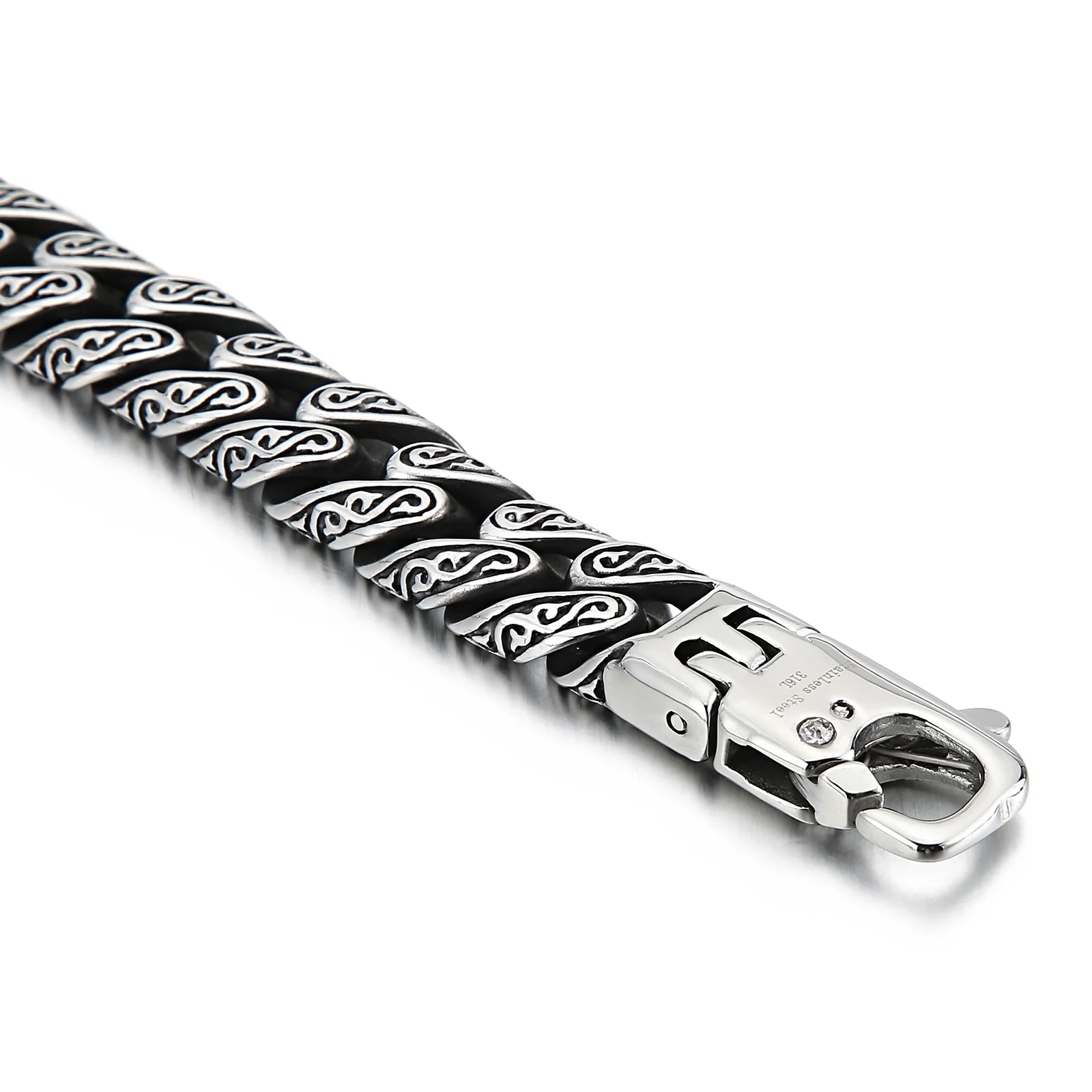 12mm Vintage Curb Chain Bracelet - Stainless Steel 316L - KB113834-BD