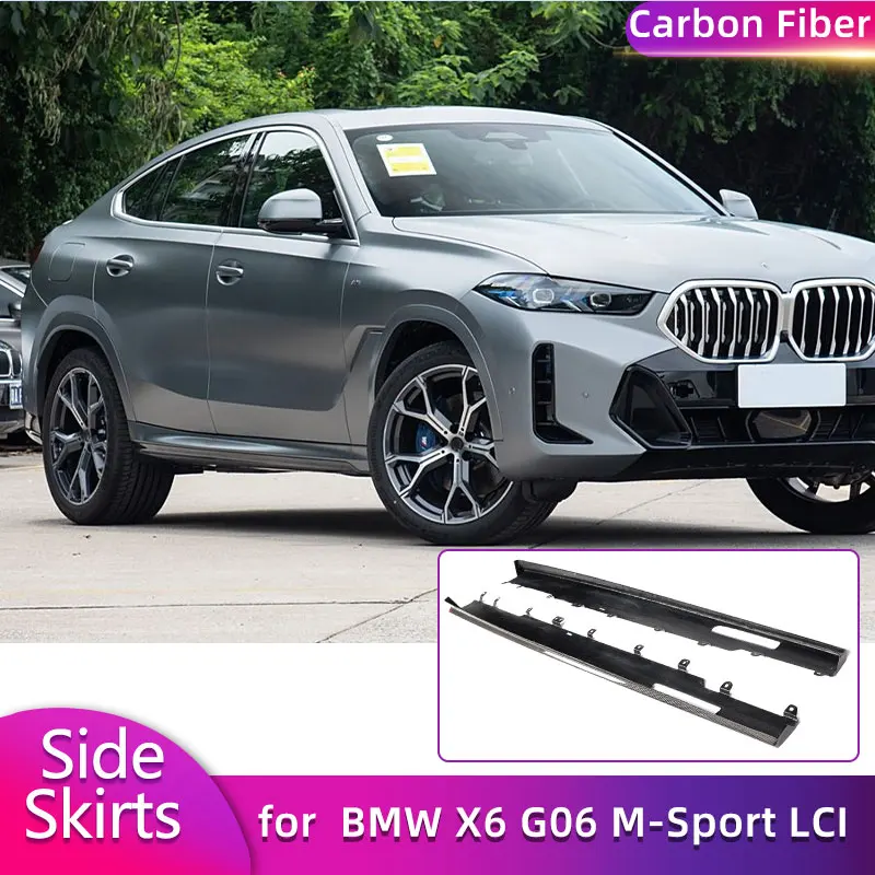 

Боковые юбки из углеродного волокна для BMW X6 G06 M-Sport LCI 2023 2024, автомобильный гоночный боковой дверной бампер, фартук для губ, комплекты кузова