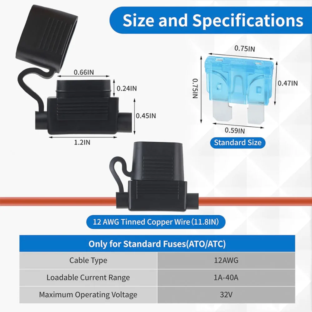 6er-Pack Inline-Sicherungshalter 12 AWG Wasserdichter Sicherungshalter mit 66 Stück Standardsicherungen (2A/3A/5A/7,5A/10A/15A/20A/25A/30A/35A/40A) – Detail 5