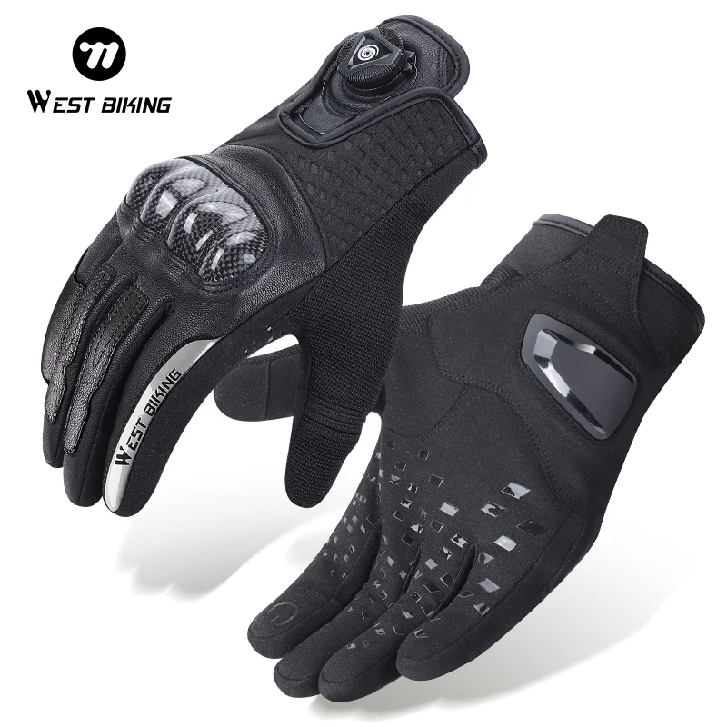 WEST BIKING Leather Gloves Men Windproof Breathable Motorcycle Gloves Full Finger Touch Screen Non-slip Cycling Equipment